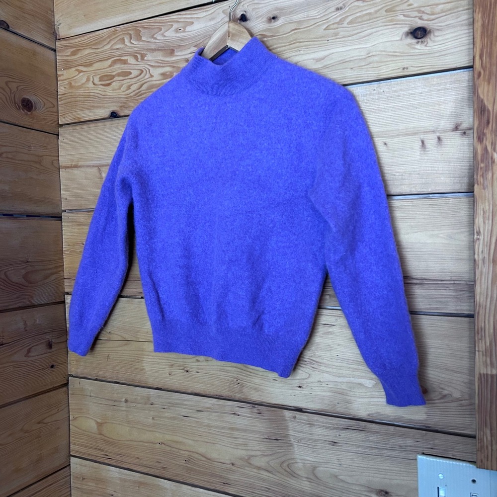 Vintage Merino Wool Sweater Kids Large Violet Purple Mock Neck Knit Pullover MCM - Picture 2 of 7